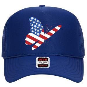 Land Of The Free Usa Flag Butterfly Proud American Veterans Great Gift High Crown Mesh Back Trucker Hat