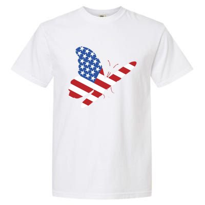 Land Of The Free Usa Flag Butterfly Proud American Veterans Great Gift Garment-Dyed Heavyweight T-Shirt