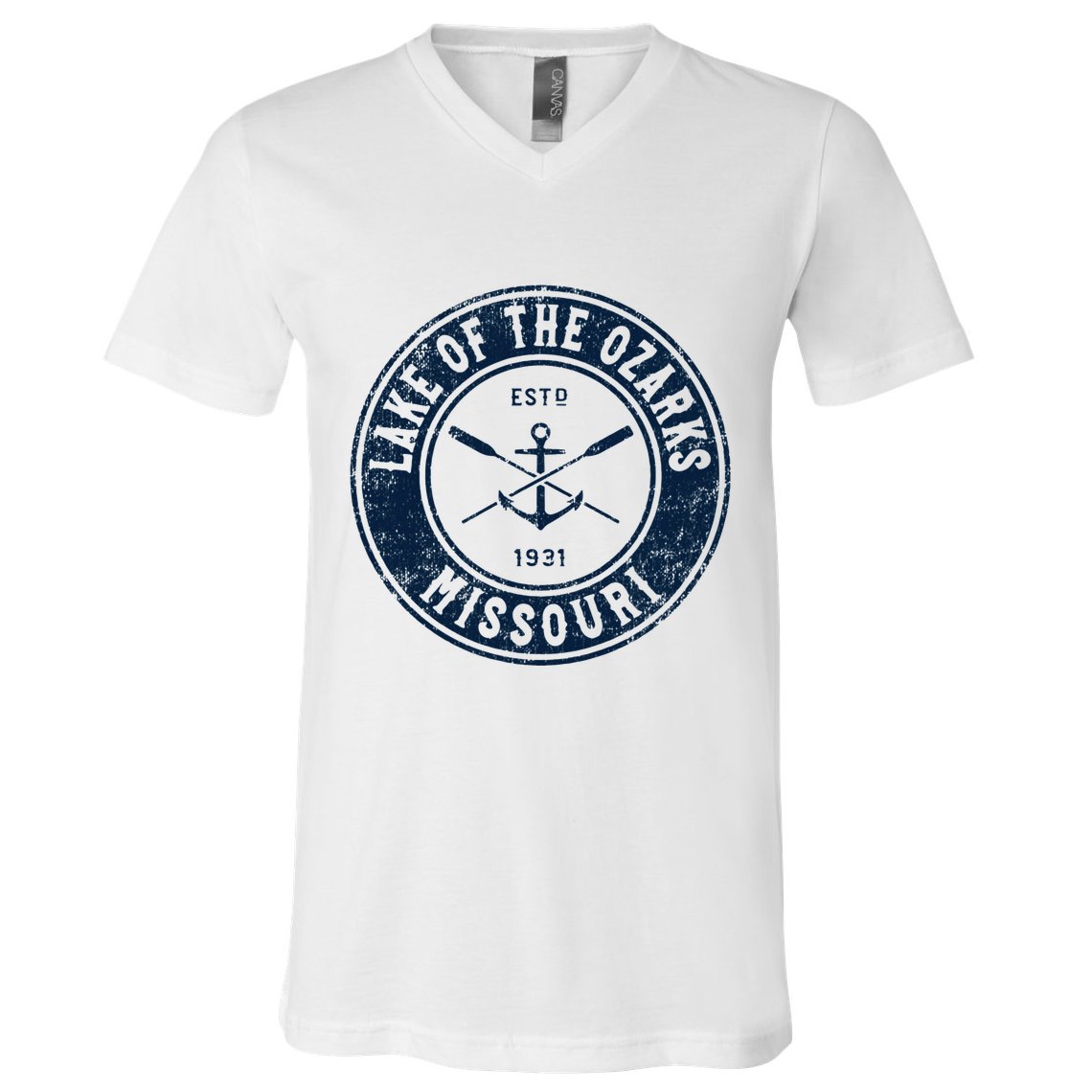 Lake Of The Ozarks Missouri Mo Vintage Boat Anchor & Oars V-Neck T-Shirt