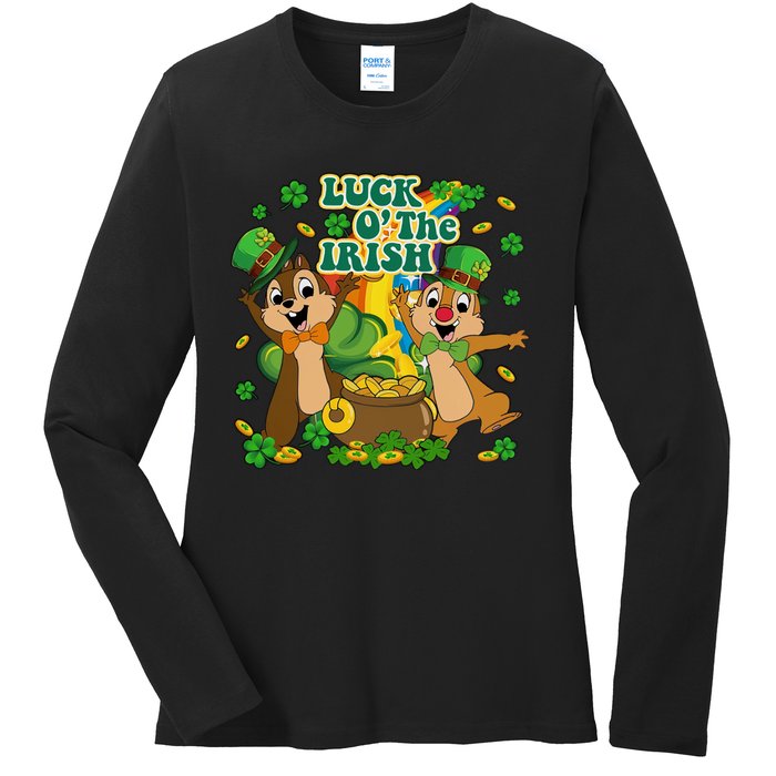 Luck O' The Irish Chipmunks Cute Saint Patrick's Day Gift Idea Ladies Long Sleeve Shirt