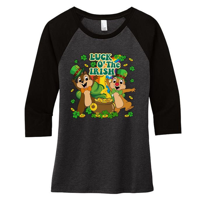 Luck O' The Irish Chipmunks Cute Saint Patrick's Day Gift Idea Women's Tri-Blend 3/4-Sleeve Raglan Shirt