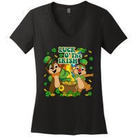 Luck O' The Irish Chipmunks Cute Saint Patrick's Day Gift Idea Women's V-Neck T-Shirt