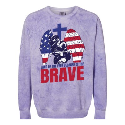 Land Of The Free Because Of The Brave Soldier Cross Colorblast Crewneck Sweatshirt