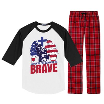 Land Of The Free Because Of The Brave Soldier Cross Raglan Sleeve Pajama Set