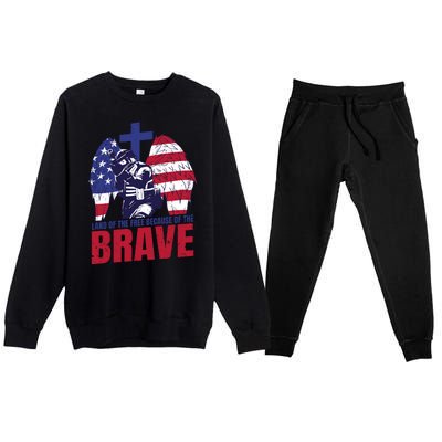 Land Of The Free Because Of The Brave Soldier Cross Premium Crewneck Sweatsuit Set