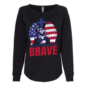 Land Of The Free Because Of The Brave Soldier Cross Womens California Wash Sweatshirt