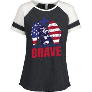 Land Of The Free Because Of The Brave Soldier Cross Enza Ladies Jersey Colorblock Tee