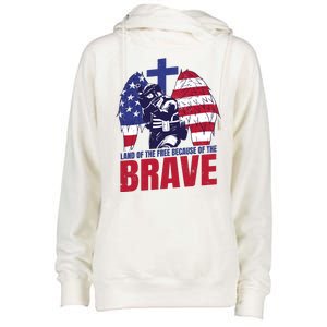 Land Of The Free Because Of The Brave Soldier Cross Womens Funnel Neck Pullover Hood