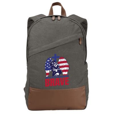 Land Of The Free Because Of The Brave Soldier Cross Cotton Canvas Backpack