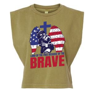 Land Of The Free Because Of The Brave Soldier Cross Garment-Dyed Women's Muscle Tee