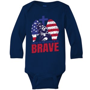 Land Of The Free Because Of The Brave Soldier Cross Baby Long Sleeve Bodysuit