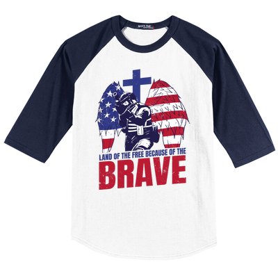 Land Of The Free Because Of The Brave Soldier Cross Baseball Sleeve Shirt