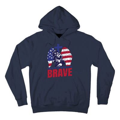 Land Of The Free Because Of The Brave Soldier Cross Tall Hoodie