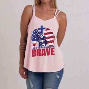 Land Of The Free Because Of The Brave Soldier Cross Women's Strappy Tank