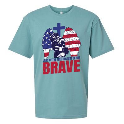 Land Of The Free Because Of The Brave Soldier Cross Sueded Cloud Jersey T-Shirt