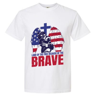 Land Of The Free Because Of The Brave Soldier Cross Garment-Dyed Heavyweight T-Shirt