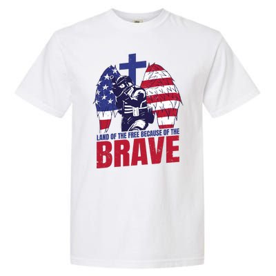 Land Of The Free Because Of The Brave Soldier Cross Garment-Dyed Heavyweight T-Shirt