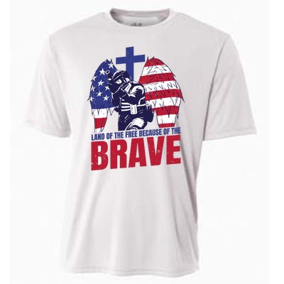 Land Of The Free Because Of The Brave Soldier Cross Cooling Performance Crew T-Shirt