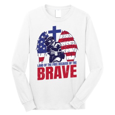 Land Of The Free Because Of The Brave Soldier Cross Long Sleeve Shirt