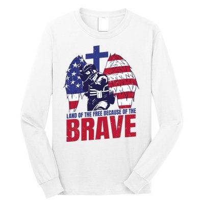 Land Of The Free Because Of The Brave Soldier Cross Long Sleeve Shirt