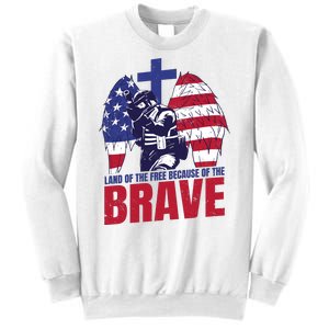 Land Of The Free Because Of The Brave Soldier Cross Sweatshirt