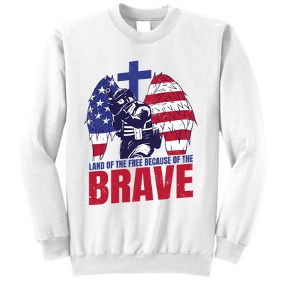 Land Of The Free Because Of The Brave Soldier Cross Sweatshirt