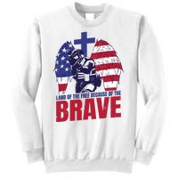 Land Of The Free Because Of The Brave Soldier Cross Sweatshirt