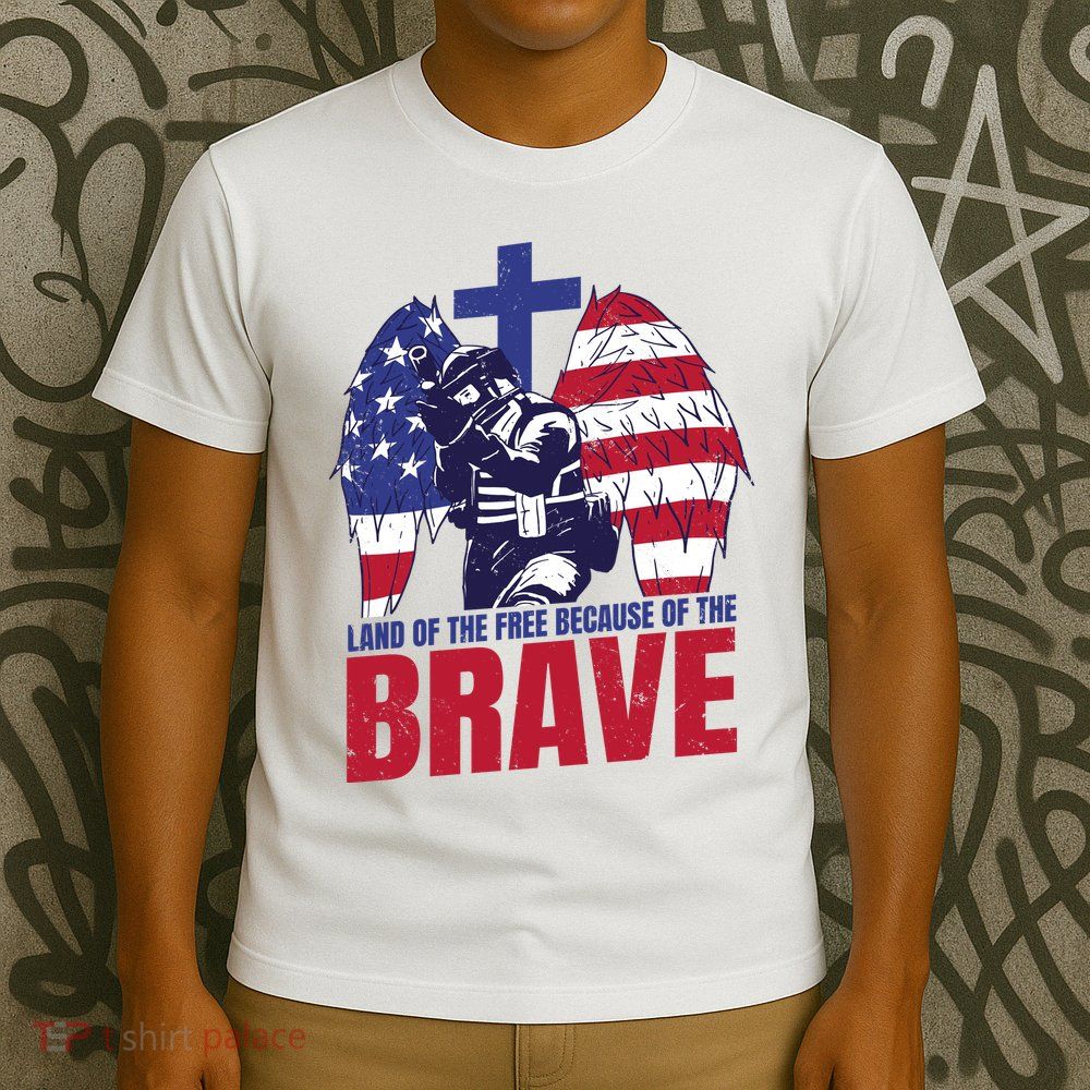 Land Of The Free Because Of The Brave Soldier Cross T-Shirt