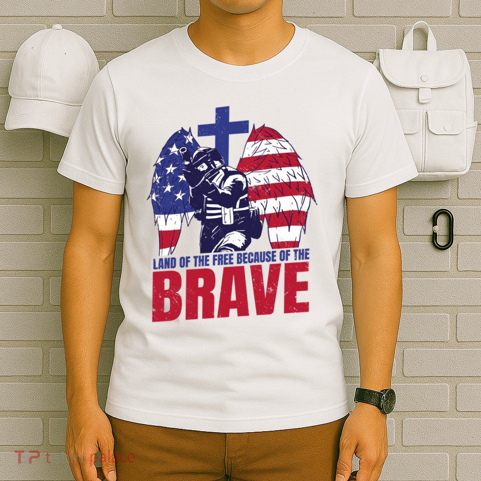 Land Of The Free Because Of The Brave Soldier Cross T-Shirt