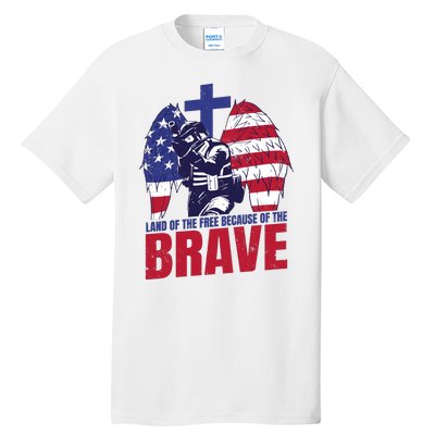 Land Of The Free Because Of The Brave Soldier Cross Tall T-Shirt