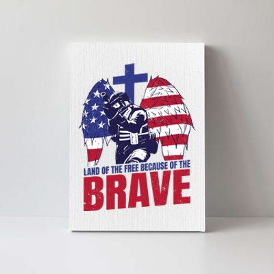 Land Of The Free Because Of The Brave Soldier Cross Canvas