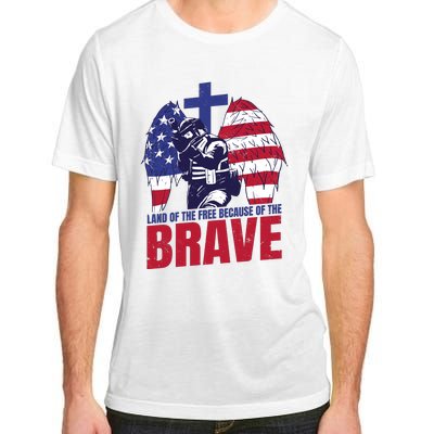 Land Of The Free Because Of The Brave Soldier Cross Adult ChromaSoft Performance T-Shirt