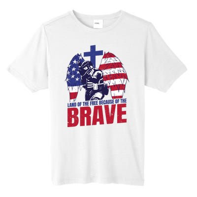 Land Of The Free Because Of The Brave Soldier Cross Tall Fusion ChromaSoft Performance T-Shirt