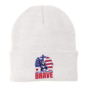 Land Of The Free Because Of The Brave Soldier Cross Knit Cap Winter Beanie