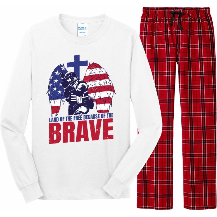 Land Of The Free Because Of The Brave Soldier Cross Long Sleeve Pajama Set