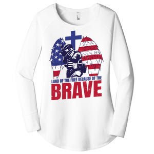 Land Of The Free Because Of The Brave Soldier Cross Women's Perfect Tri Tunic Long Sleeve Shirt