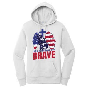 Land Of The Free Because Of The Brave Soldier Cross Women's Pullover Hoodie