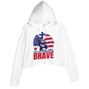 Land Of The Free Because Of The Brave Soldier Cross Crop Fleece Hoodie