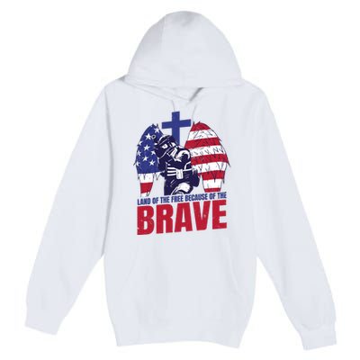 Land Of The Free Because Of The Brave Soldier Cross Premium Pullover Hoodie