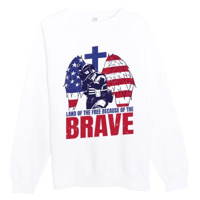 Land Of The Free Because Of The Brave Soldier Cross Premium Crewneck Sweatshirt