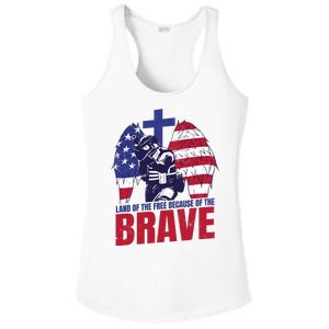 Land Of The Free Because Of The Brave Soldier Cross Ladies PosiCharge Competitor Racerback Tank