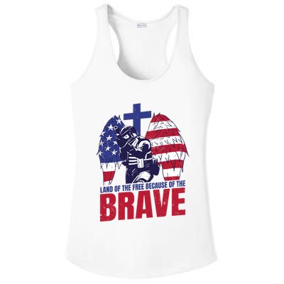 Land Of The Free Because Of The Brave Soldier Cross Ladies PosiCharge Competitor Racerback Tank