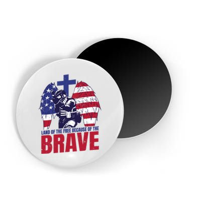 Land Of The Free Because Of The Brave Soldier Cross Magnet