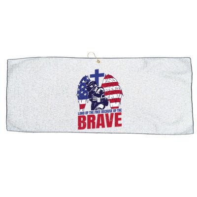 Land Of The Free Because Of The Brave Soldier Cross Large Microfiber Waffle Golf Towel