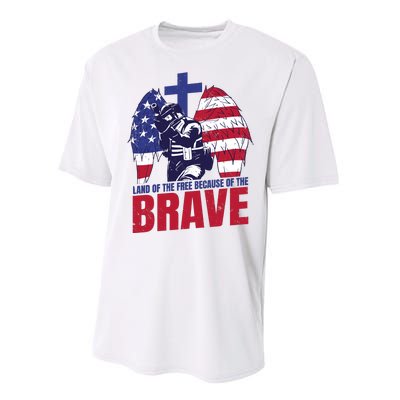 Land Of The Free Because Of The Brave Soldier Cross Performance Sprint T-Shirt