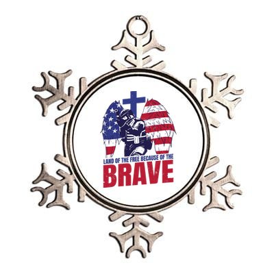 Land Of The Free Because Of The Brave Soldier Cross Metallic Star Ornament