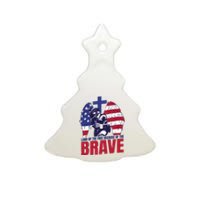 Land Of The Free Because Of The Brave Soldier Cross Ceramic Tree Ornament