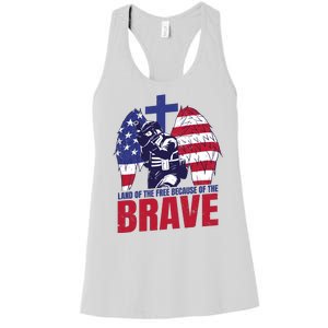 Land Of The Free Because Of The Brave Soldier Cross Women's Racerback Tank