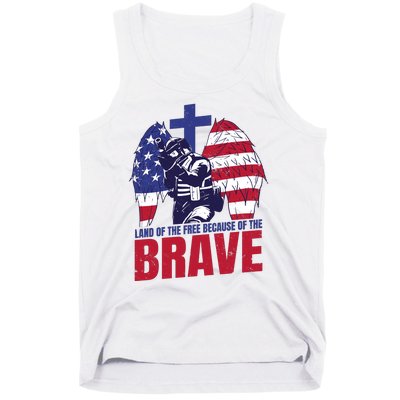 Land Of The Free Because Of The Brave Soldier Cross Tank Top