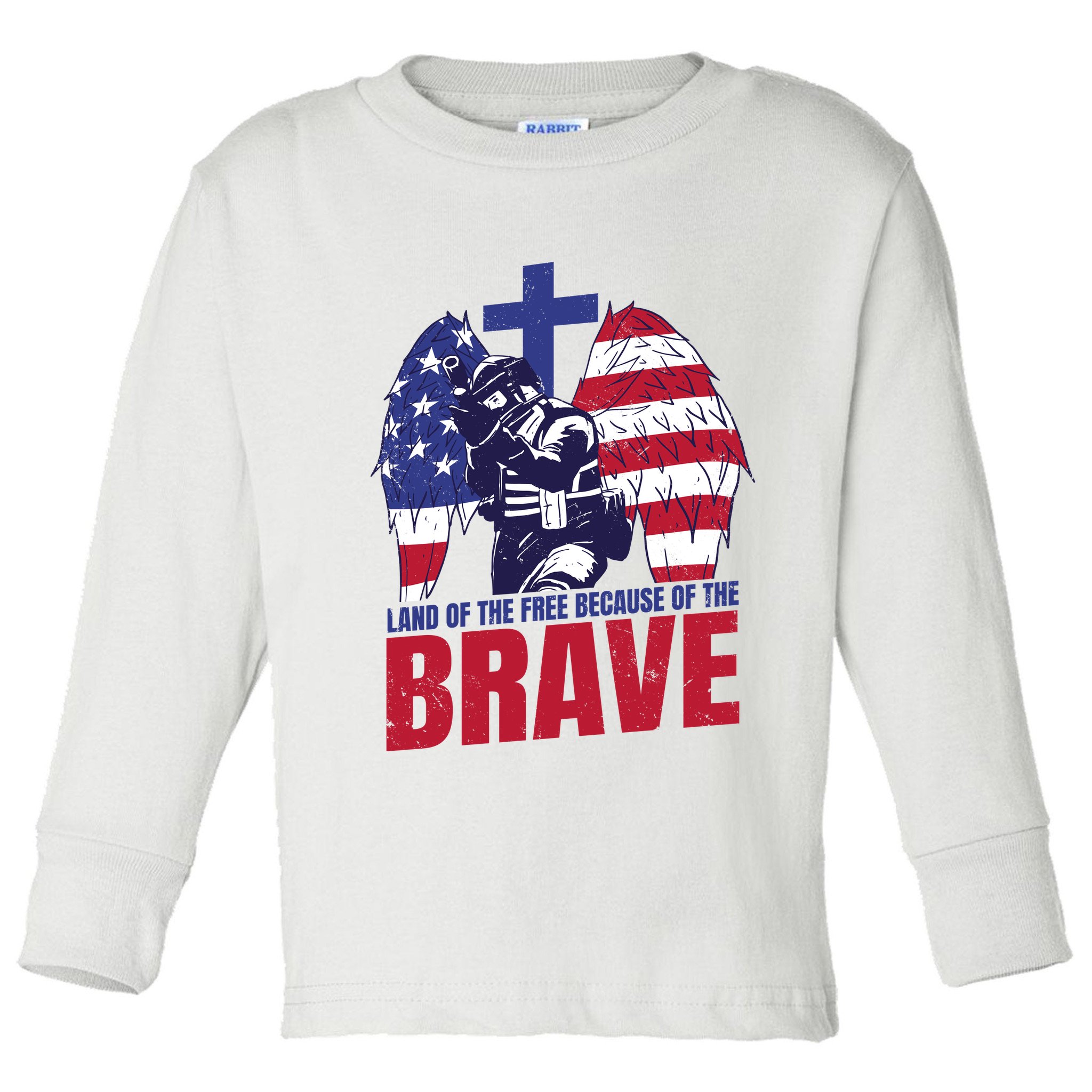 Land Of The Free Because Of The Brave Soldier Cross Toddler Long Sleeve Shirt